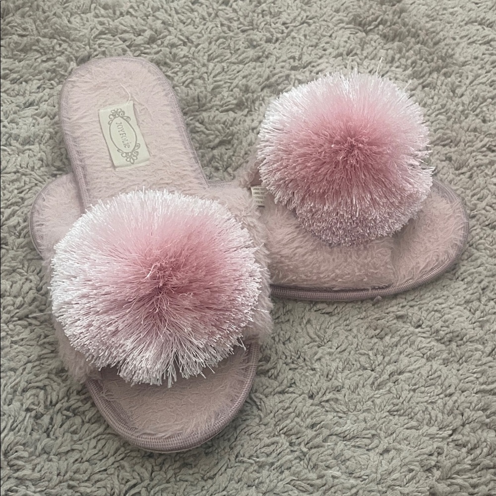 Joyfolie Pink Fluffy Pom Pom Slippers